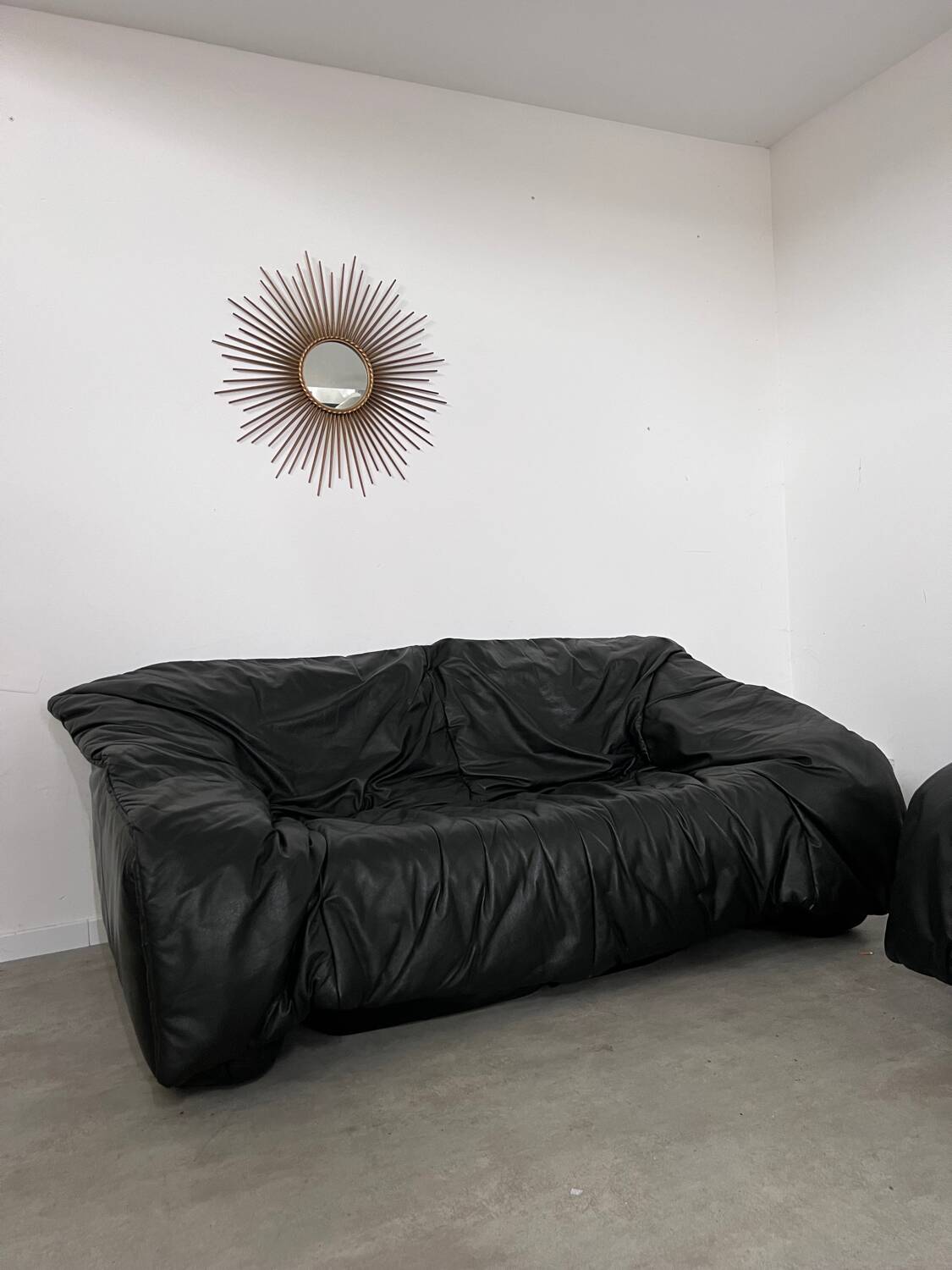 Vintage sofa set roset line Flou Flou designer sofa 80s black leather
