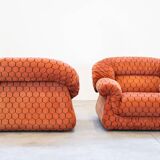 Vintage living room, club style, composed of a 3-seater sofa and 2 armchairs, 1970s