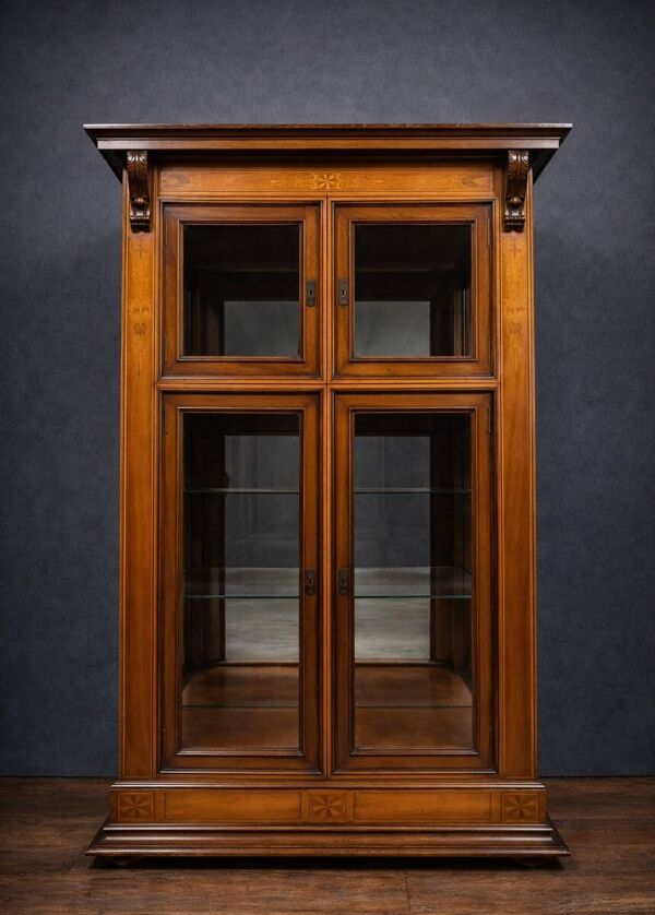 Vitrine bibliothéque ancienne en marqueterie – style classique - portes vitrées