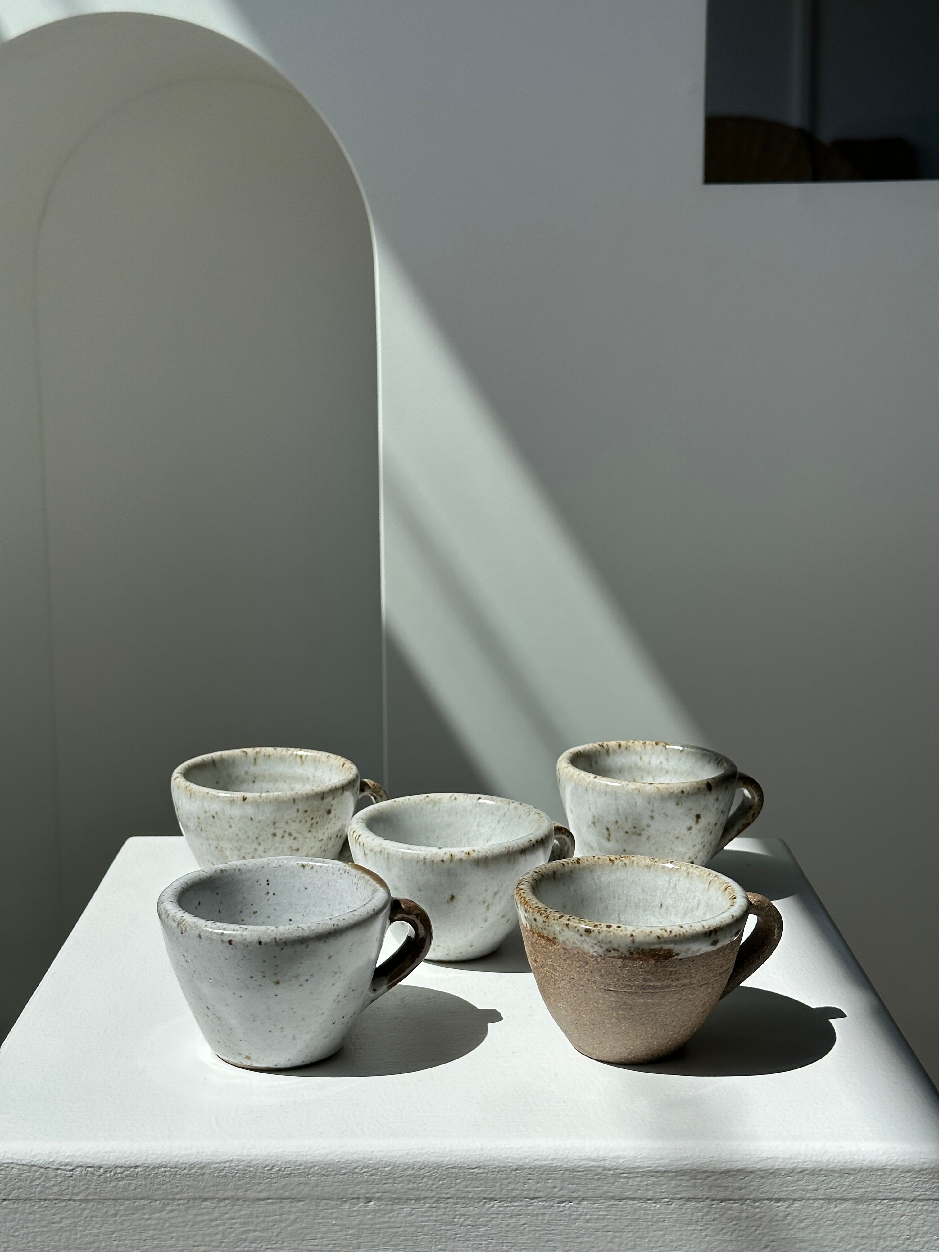 Set of 5 Indonesian ceramic handle coffee cups