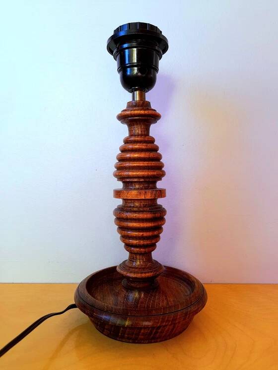 Turned wood lamp
