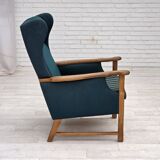 1970s, Danish highback armchair, furniture wool, solid oak wood.