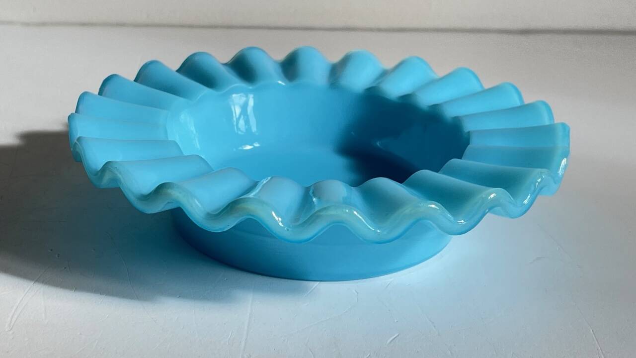 CENDRIER Vide-Poche Verre OPALIN Bleu VINTAGE