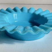 CENDRIER Vide-Poche Verre OPALIN Bleu VINTAGE