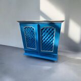 Large colonial style wooden cabinet with latticework