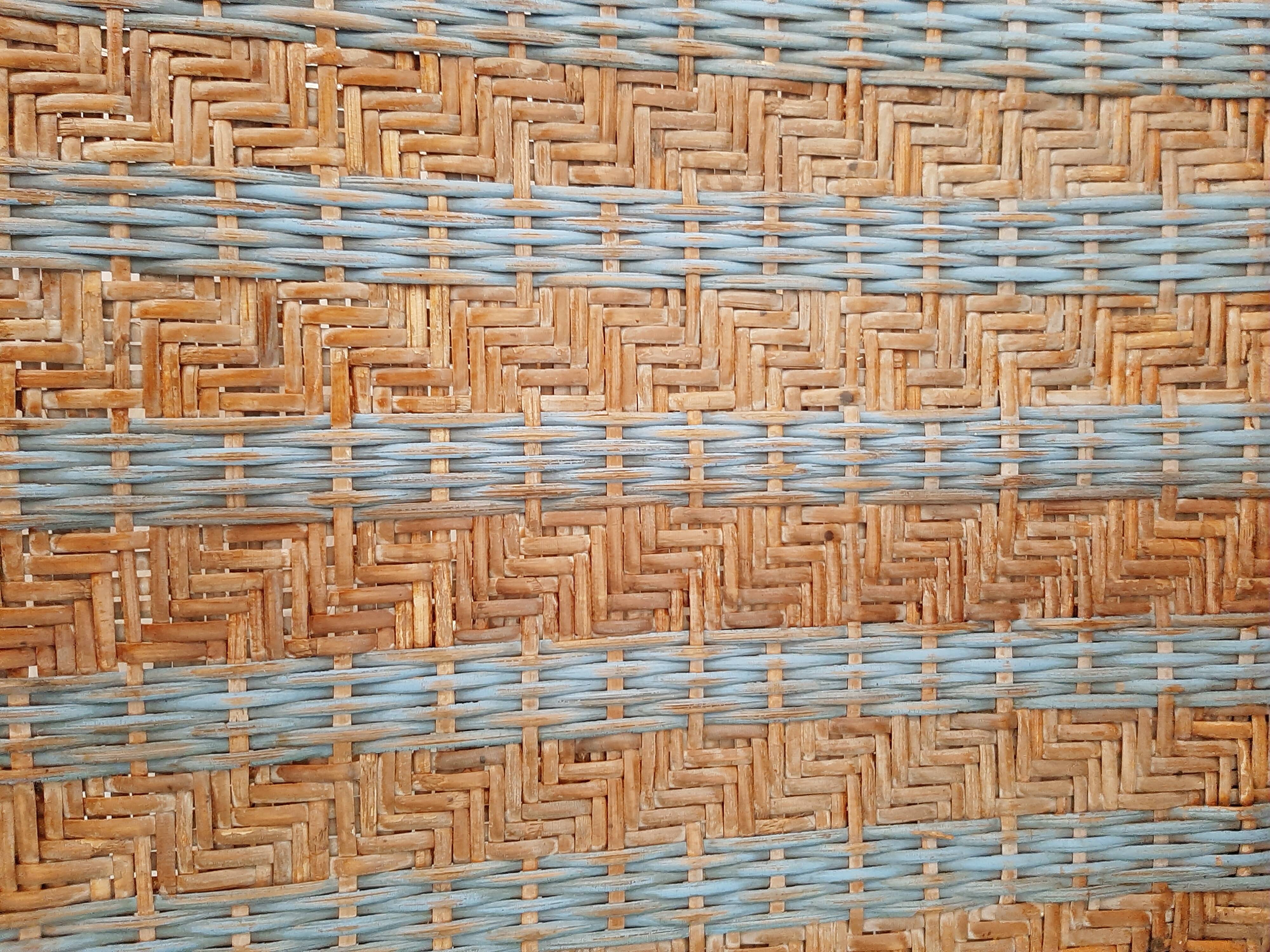 Vintage set of 2 garden woven rattan chairs - sky blue nets - 40