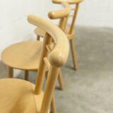 Set of 3 minimalist chairs in light wood, 1980s Italy