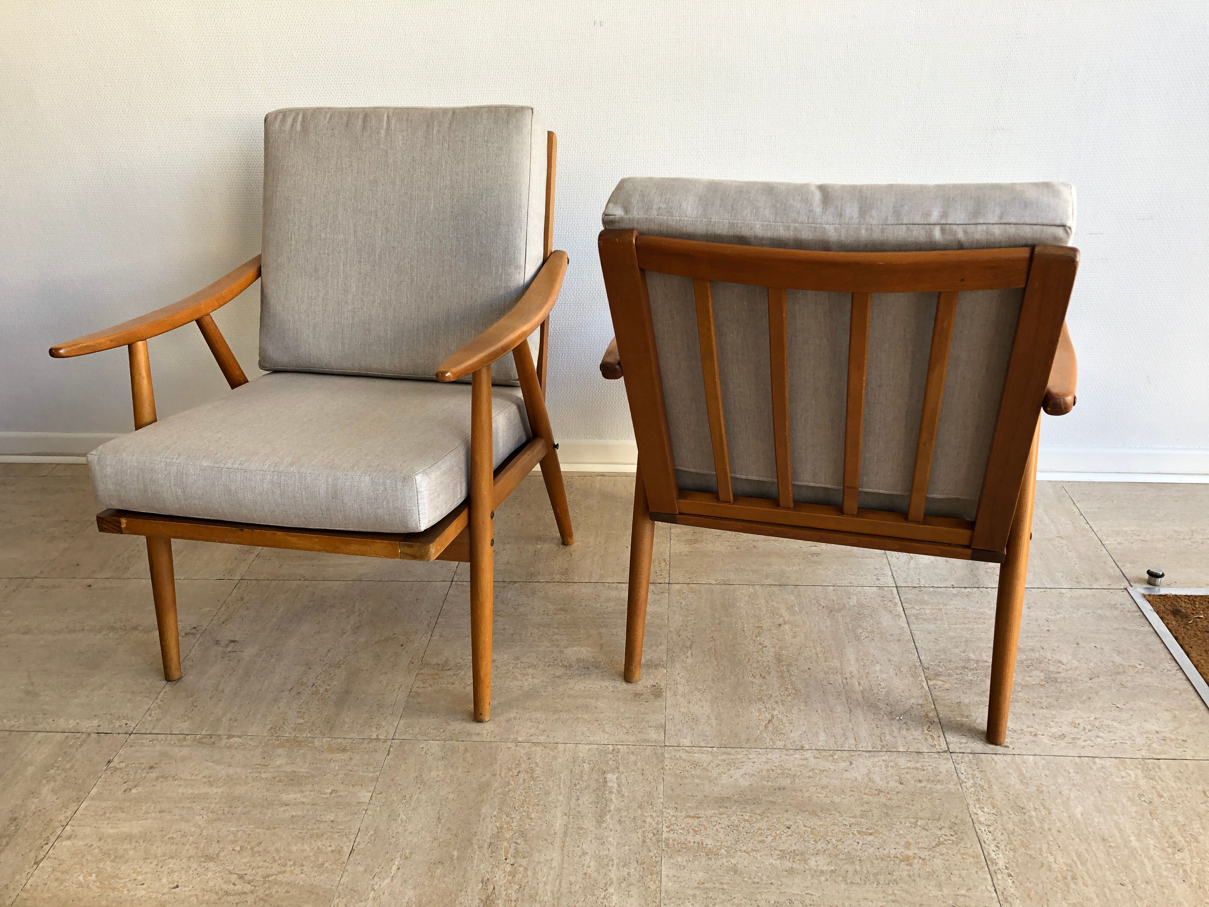 Pair armchairs compass feet, 1960