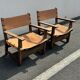Brutalist armchair in wood and leather 60s