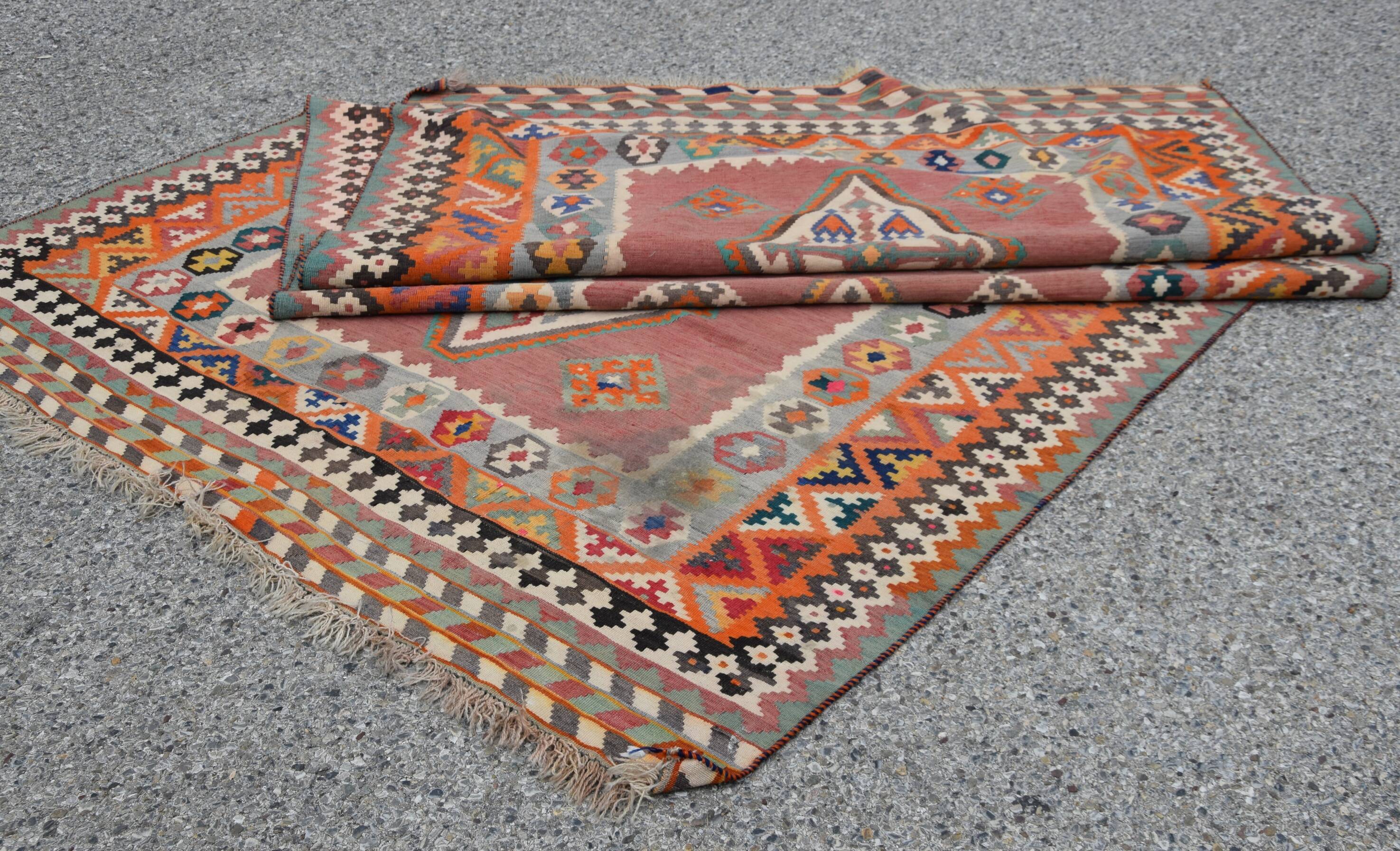 Oriental Kilim Rug Shiraz Gashgaï Antique: 1.50 X 2.85 Metres -