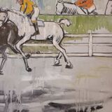 Acrílico sobre lienzo “Carrera de caballos”, León Lafourcade, ff. s. XIX