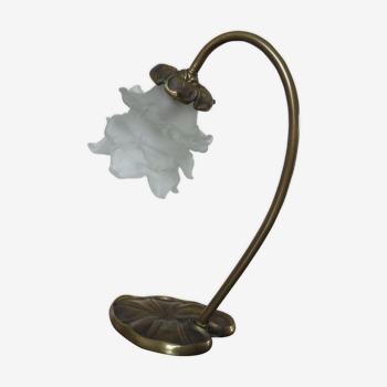 Lampe " nénuphar " Huguenin en bronze art nouveau