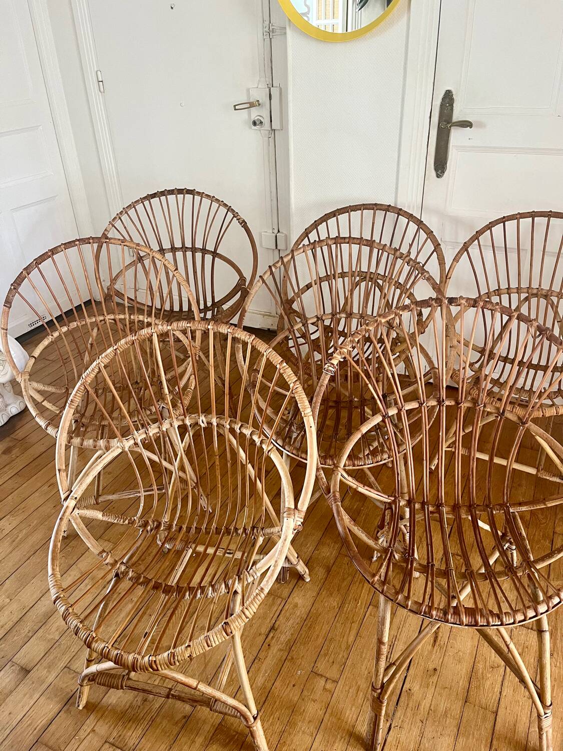 7 vintage rattan armchairs