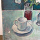 Nature morte - bouquet avec café et fruits, huile sur toile