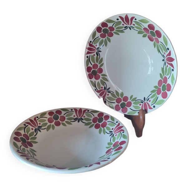 Lot de 2 assiettes creuses décor floral Vintage