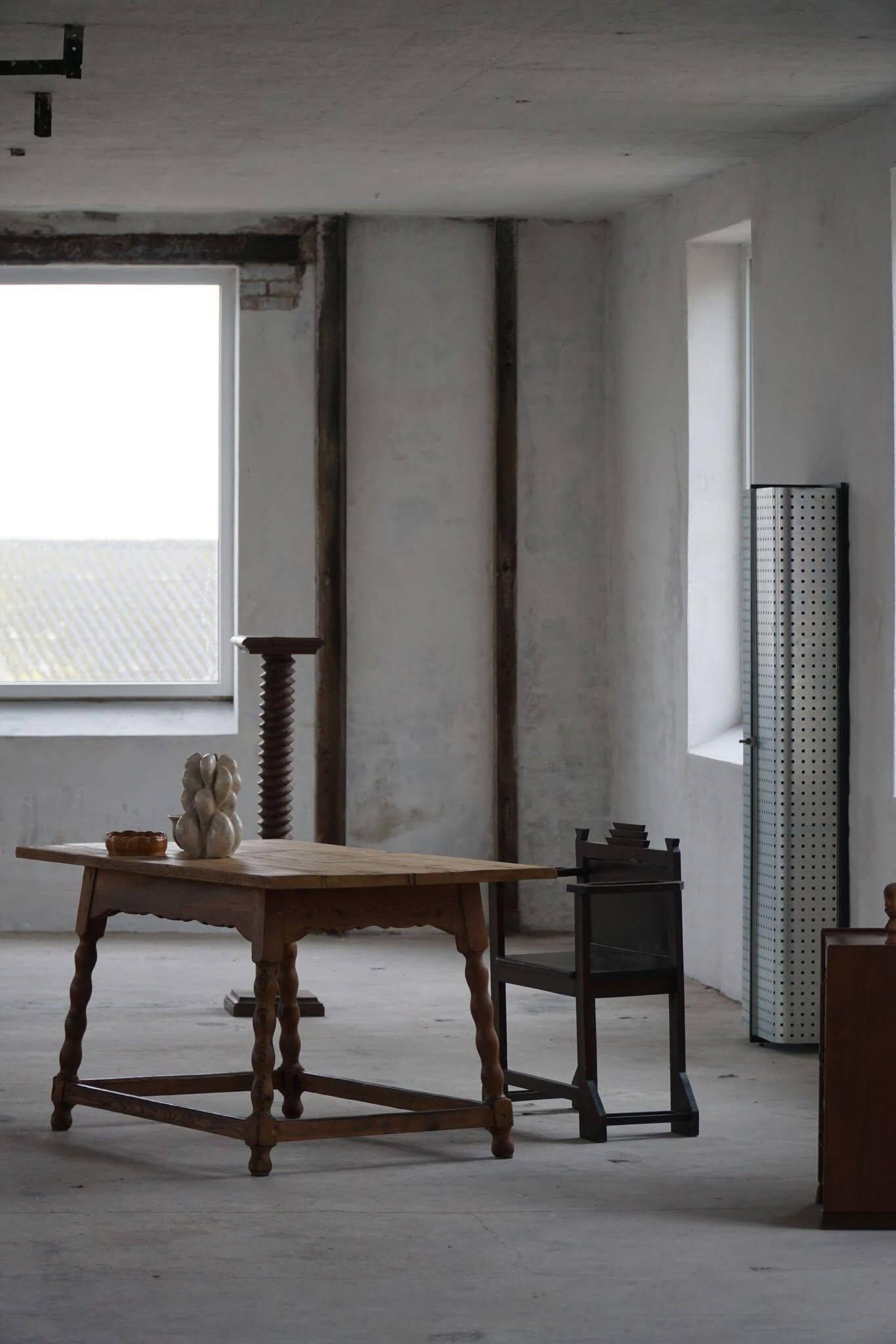Modern French rectangular dining table in solid pine, handmade, 1900s.