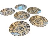 6 antique flat plates in earthenware with blue flower decoration.