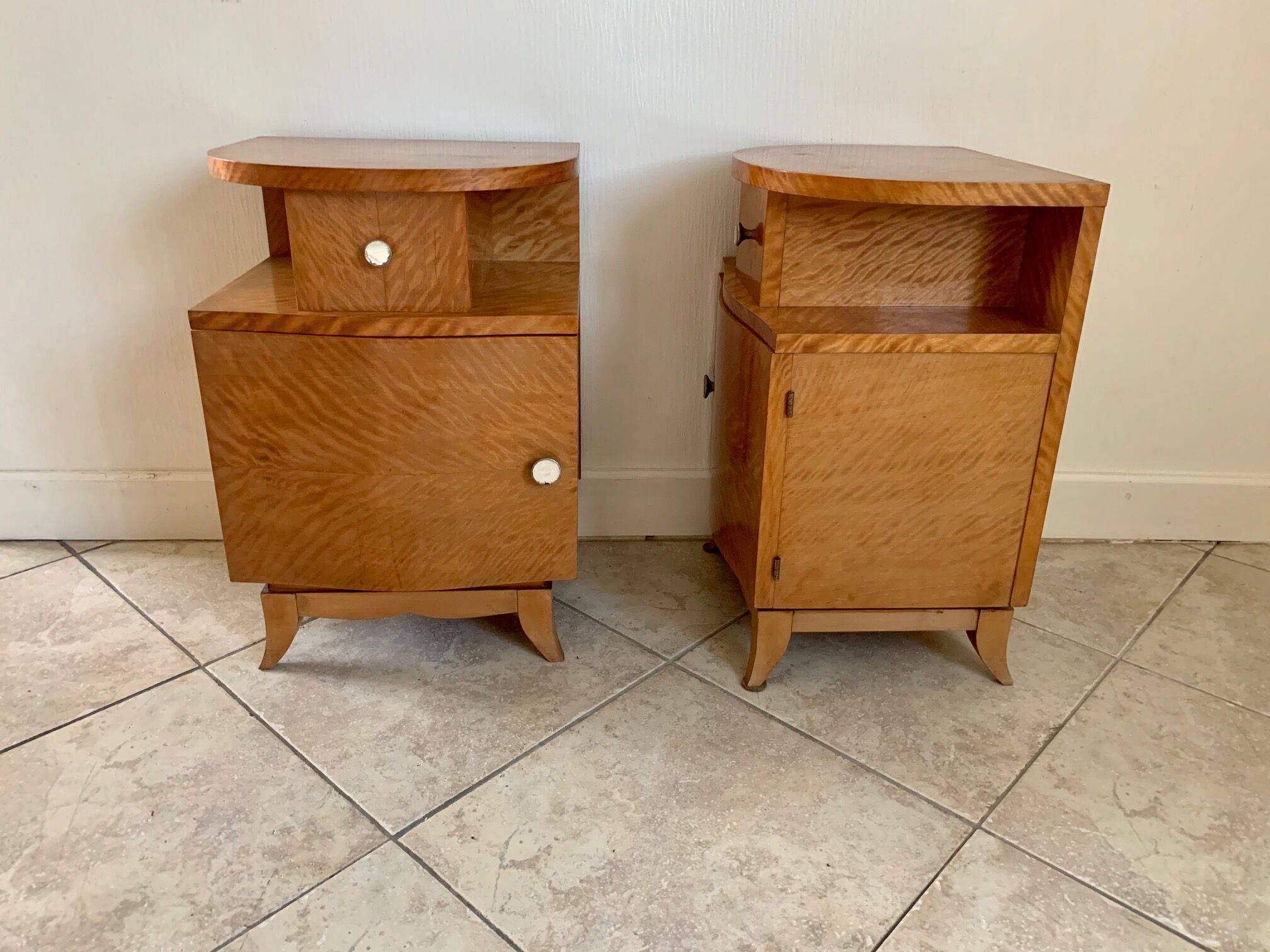 Pair of art deco bedsides in lemon tree magnifying glass