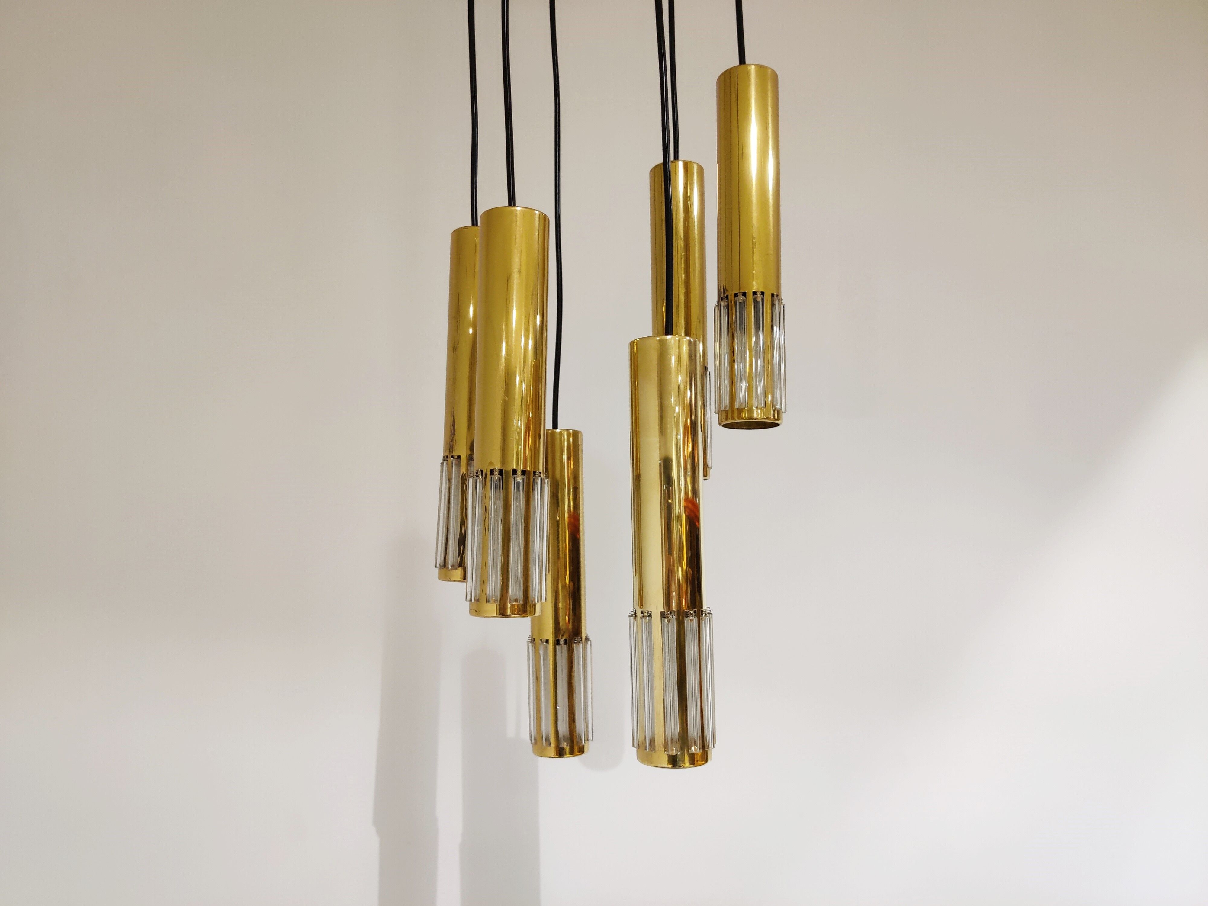 Vintage brass cascading chandelier, 1970s
