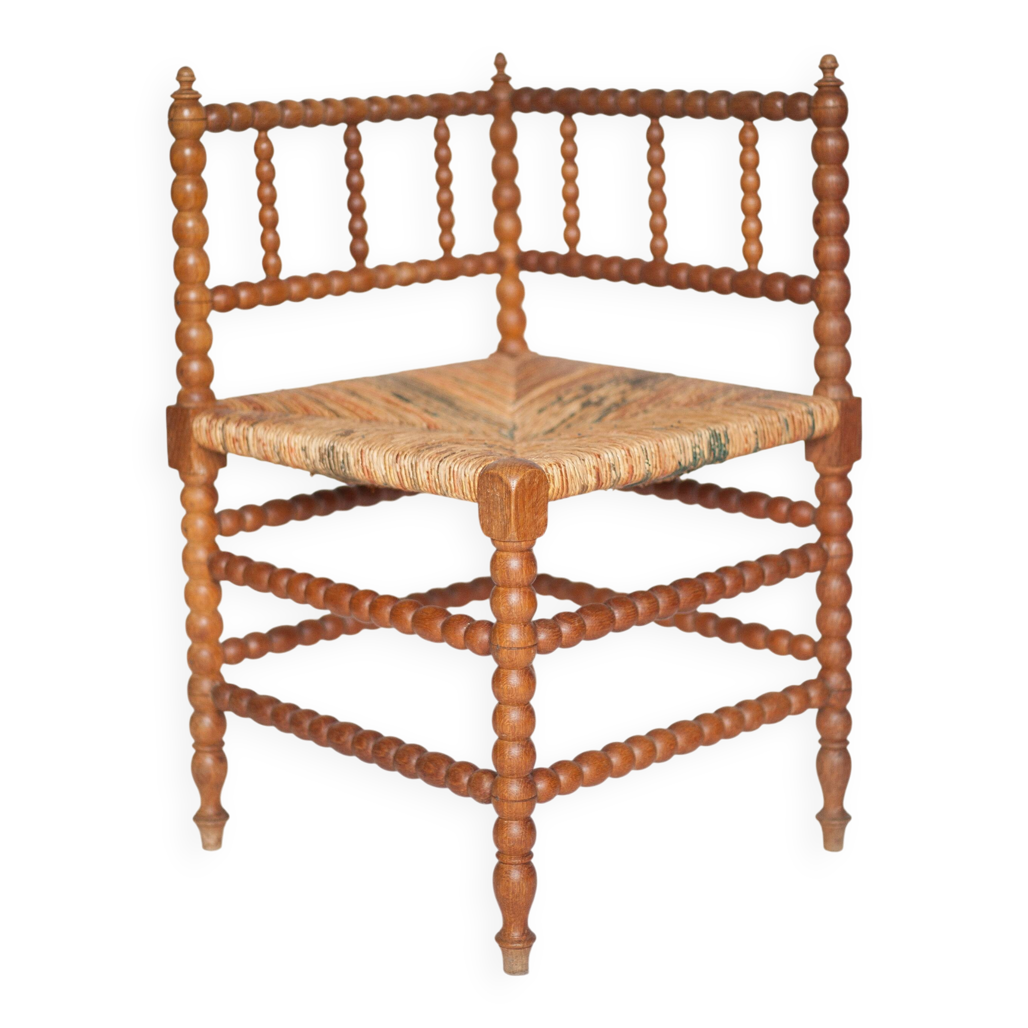 Wooden and caned corner chair, antique bobbin chair, occasional chair.