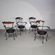 Italian postmodern turnable wrought iron dining chairs with leather seats