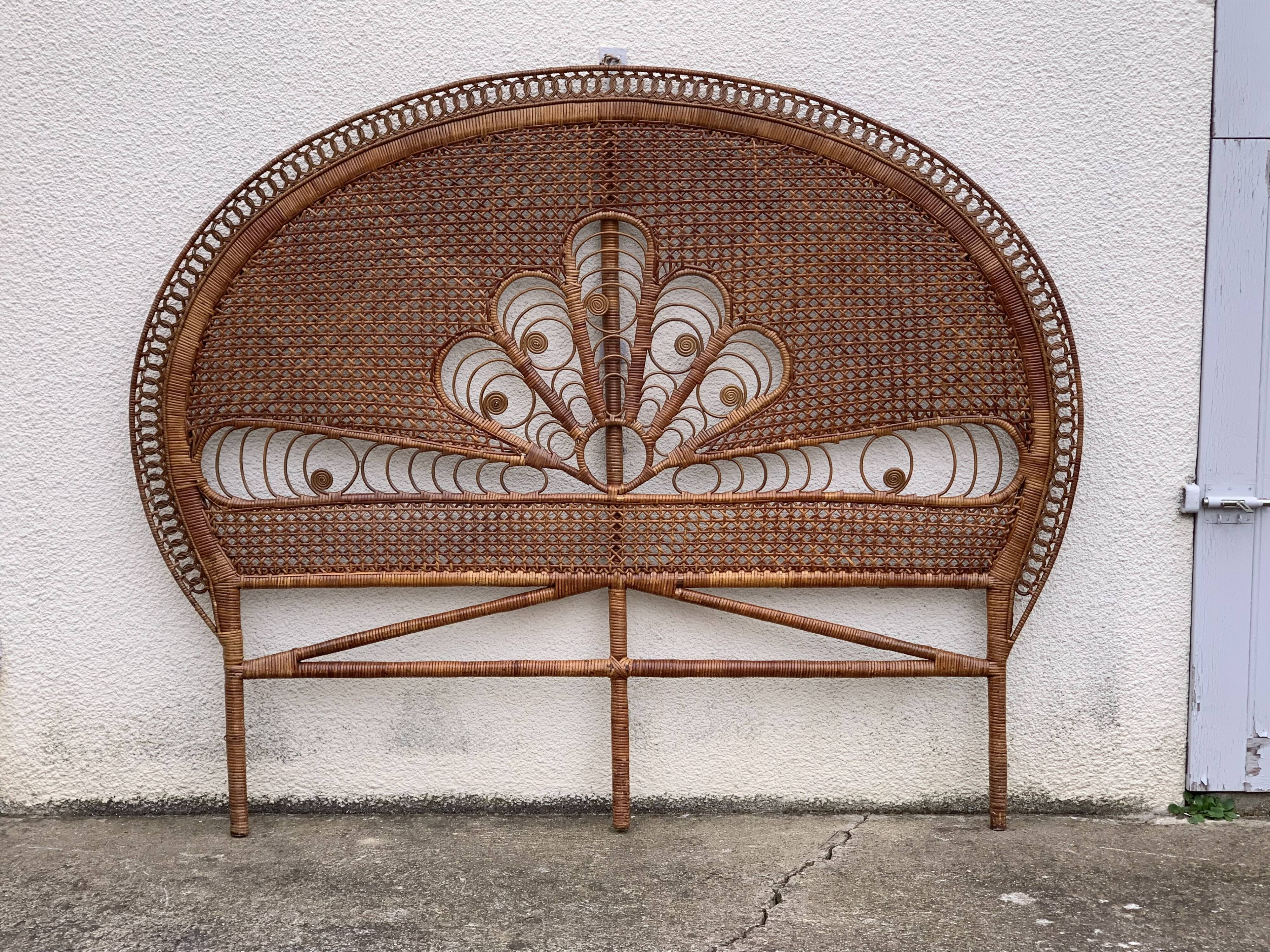 Tête de lit en rotin et cannage Emmanuelle peacock 1960