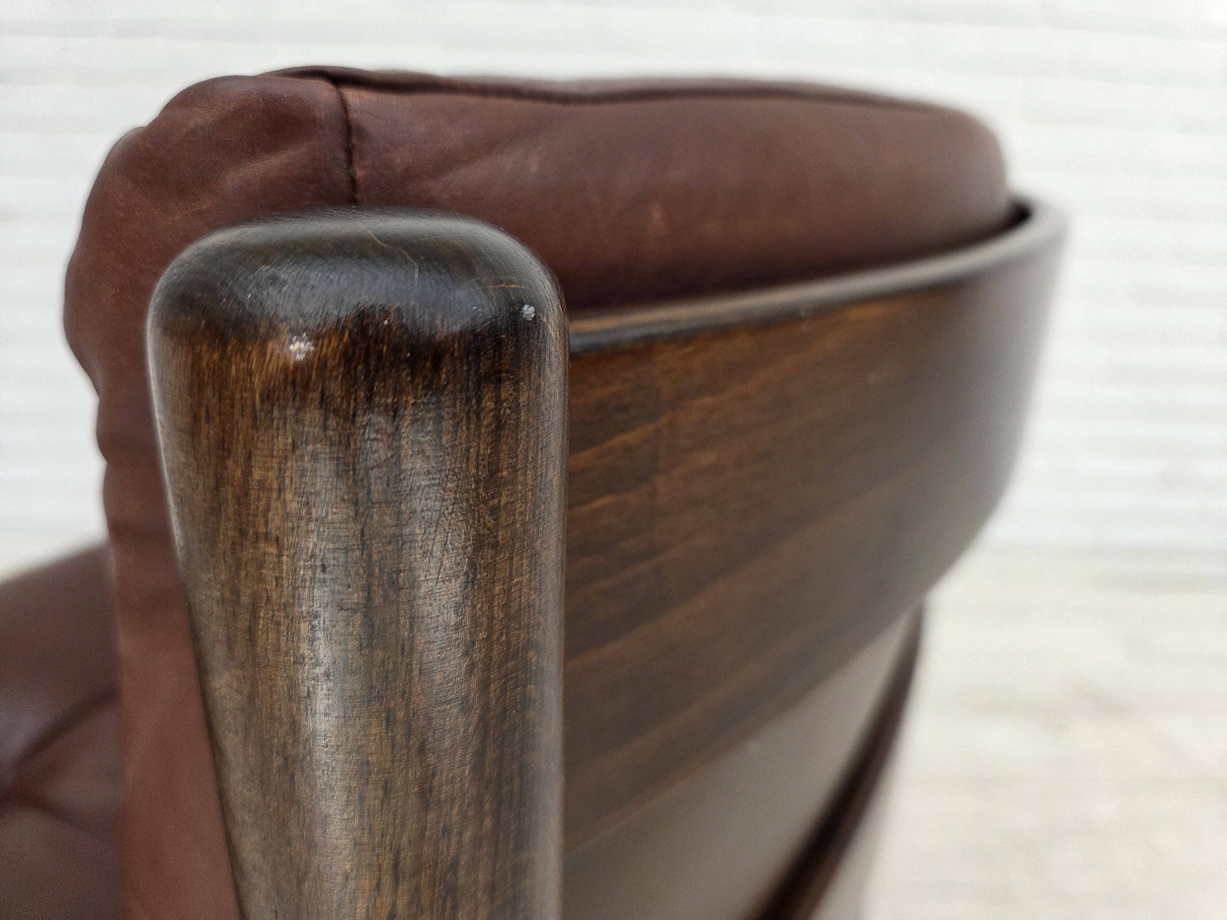 1970s, Scandinavian armchair, furniture leather, beech wood.