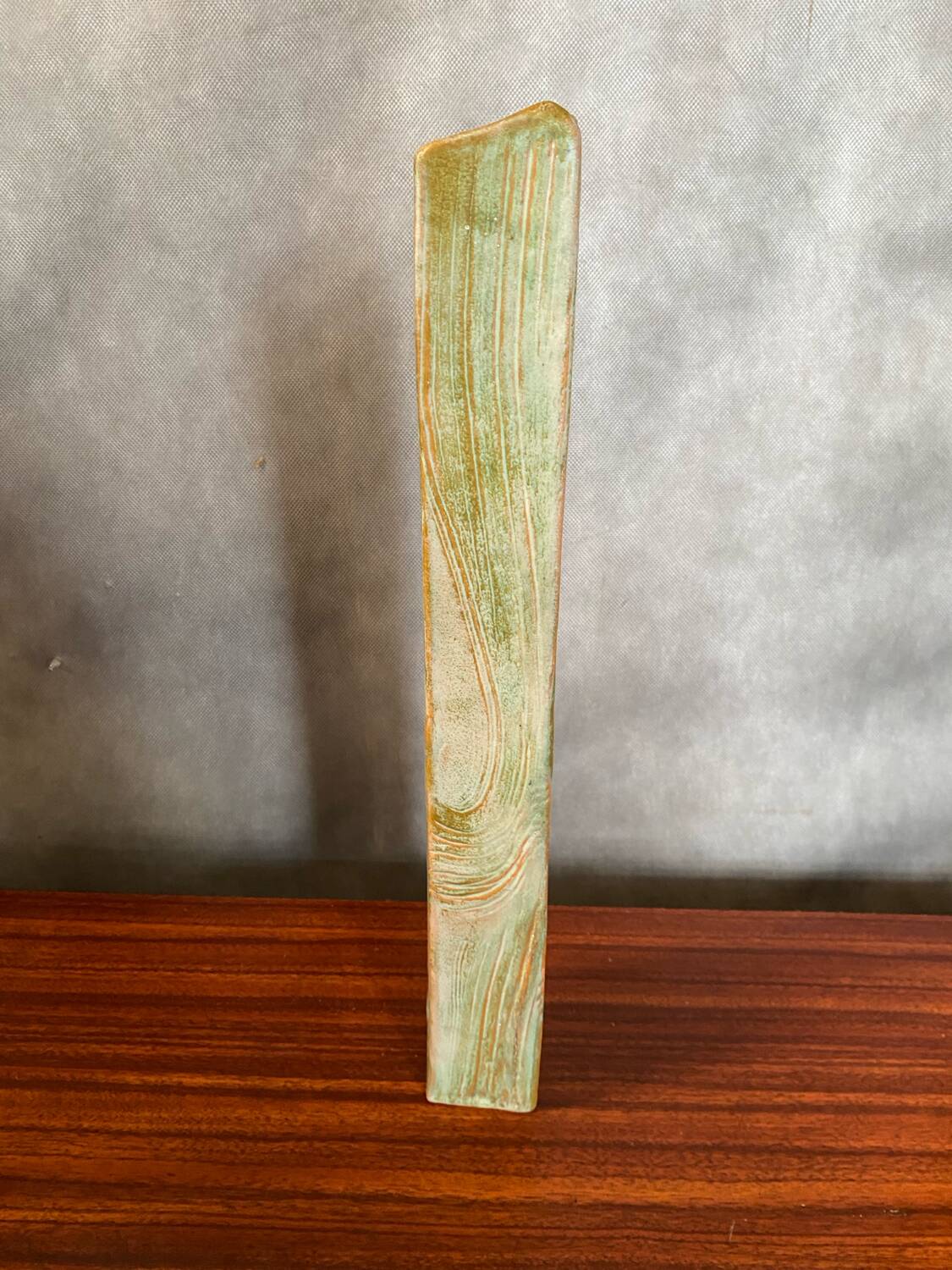 Old ludovic dagon ceramic vase green & beige vintage design shape