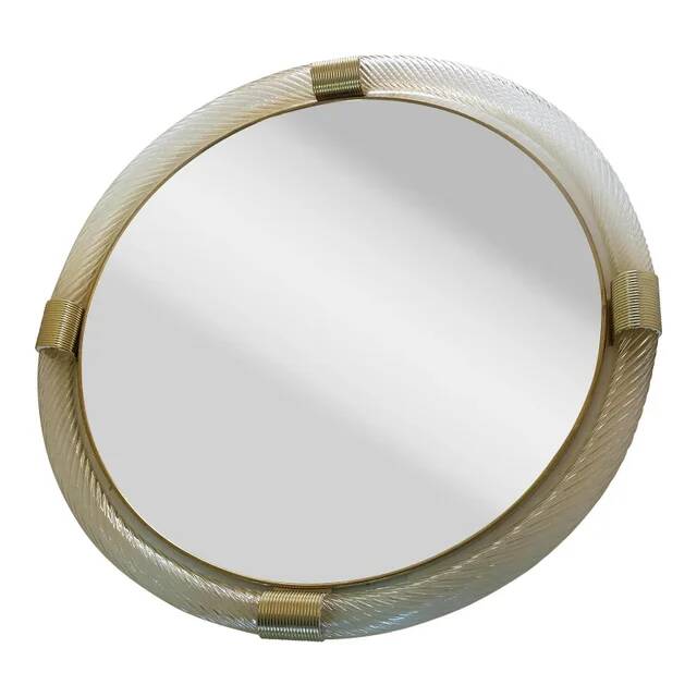 Round Torciglione Gold Murano Glass Wall Mirror by Simoeng for Simoeng