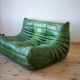 Canapé deux places Togo en cuir vert Dubaï par Michel Ducaroy pour Ligne Roset