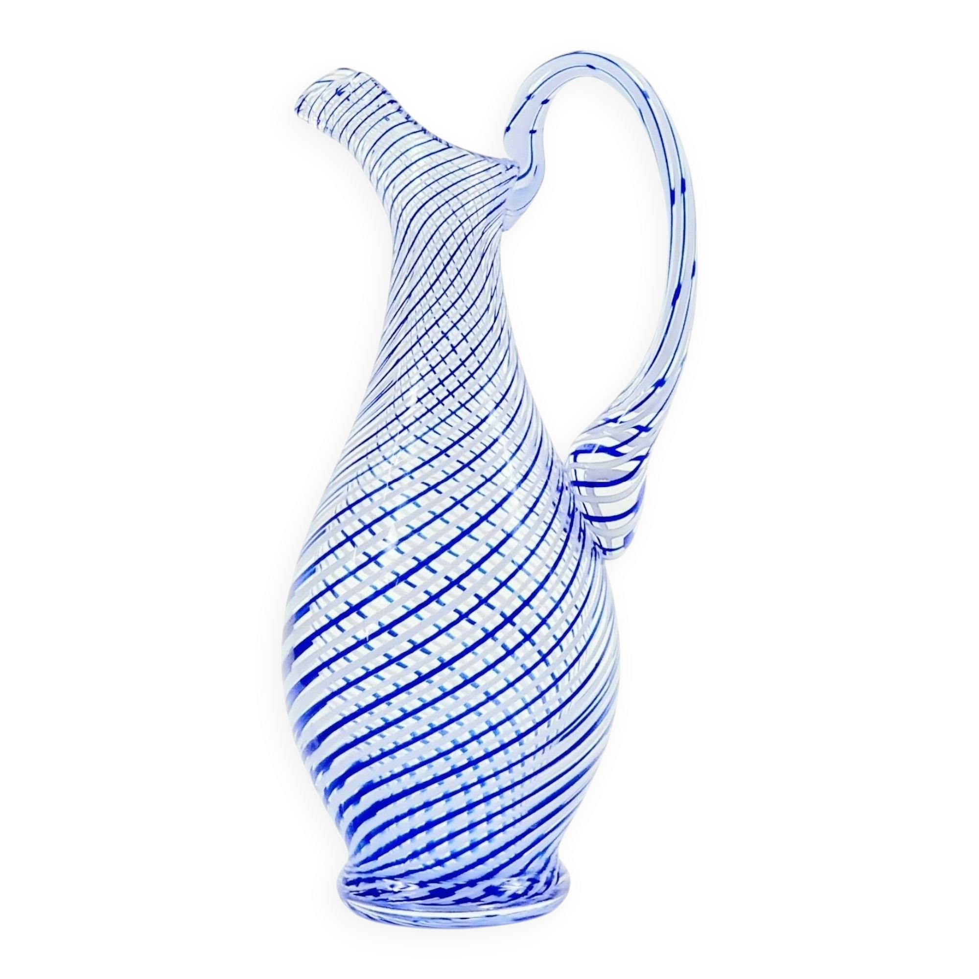 Mid-Century Murano Art Glass Mezza Filigrana Pitcher, Italy, 1960s/1970s