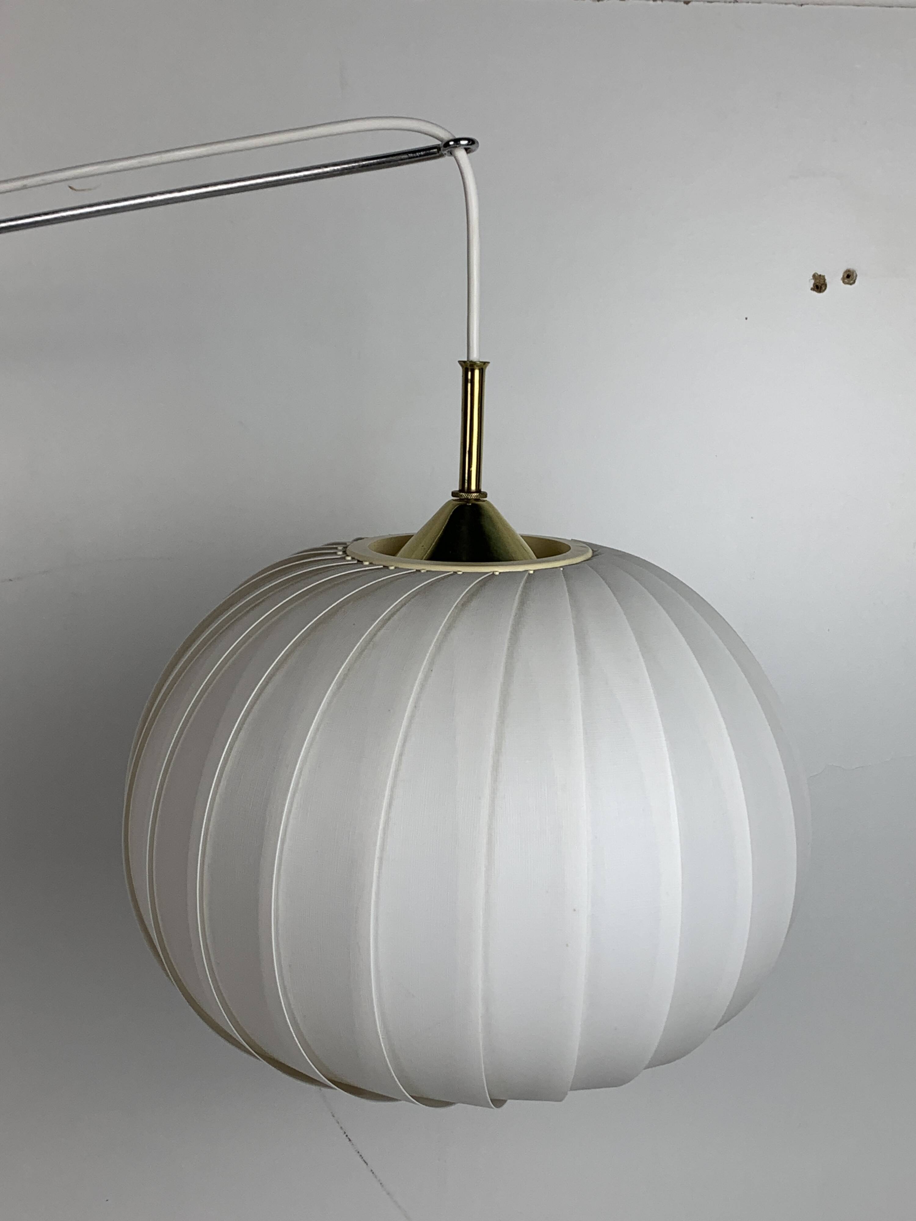 Midcentury extendable brass wall mount with cocoon and sisal shade Lars Schioler, 1960s