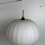 Midcentury extendable brass wall mount with cocoon and sisal shade Lars Schioler, 1960s