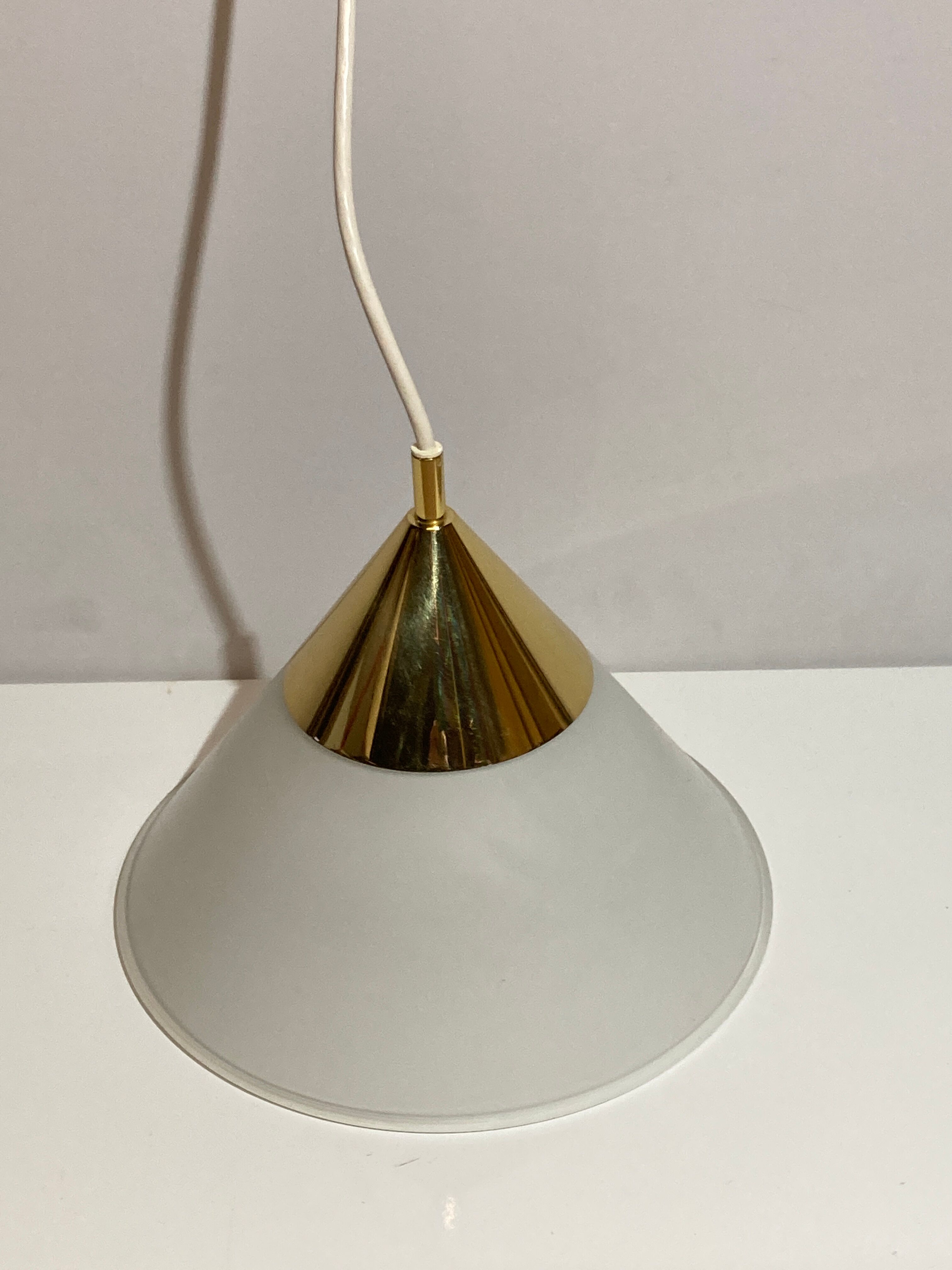 Brass and opal glass hanging space age lamp by Limburg Glashütte