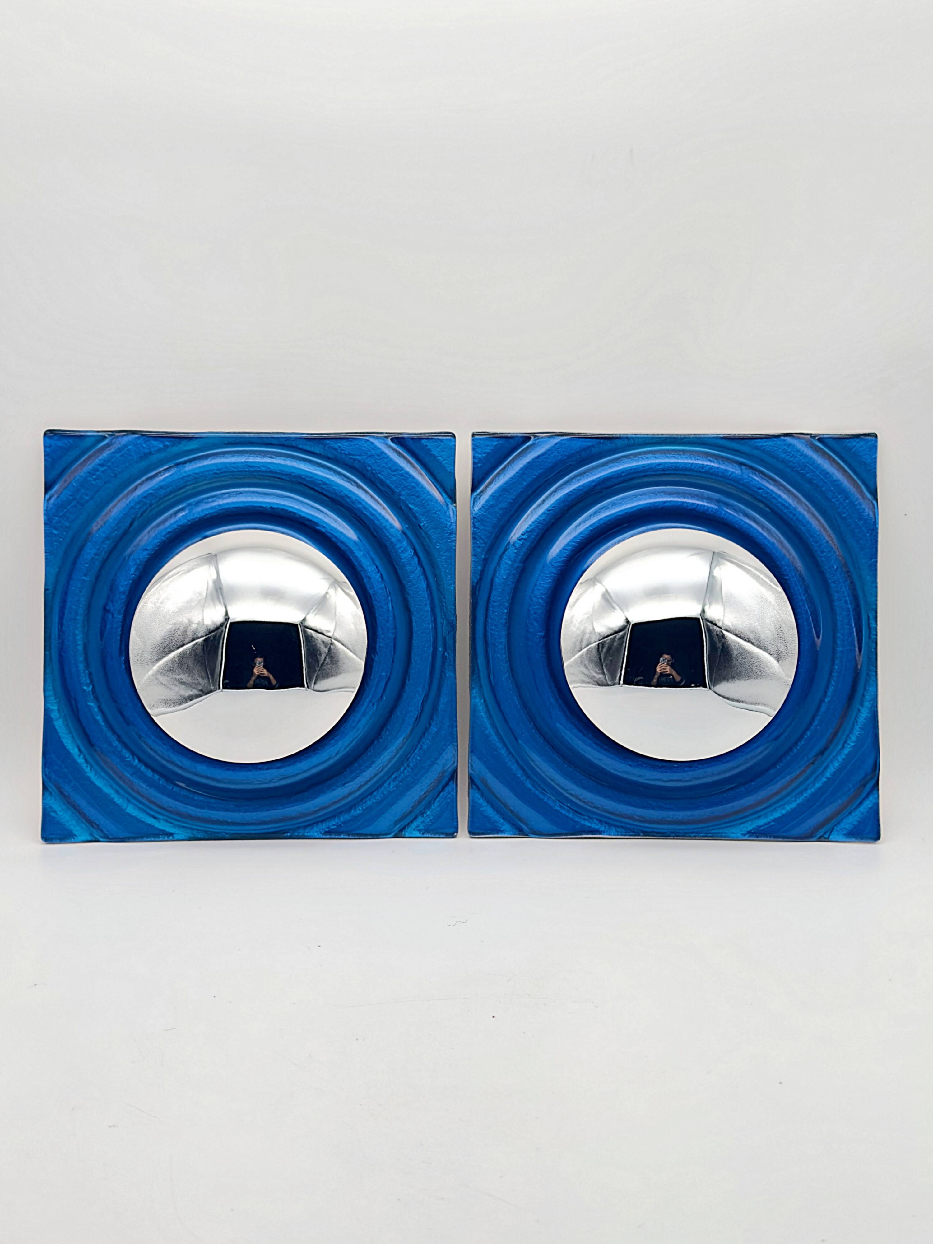Set of 2 vintage 1990s blue Paul Neuhaus chrome wall sconces