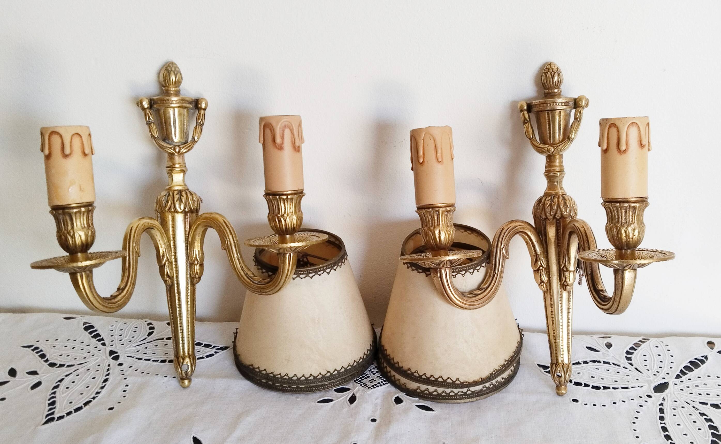 2-light wall lights in brass/bronze, Louis XVI style