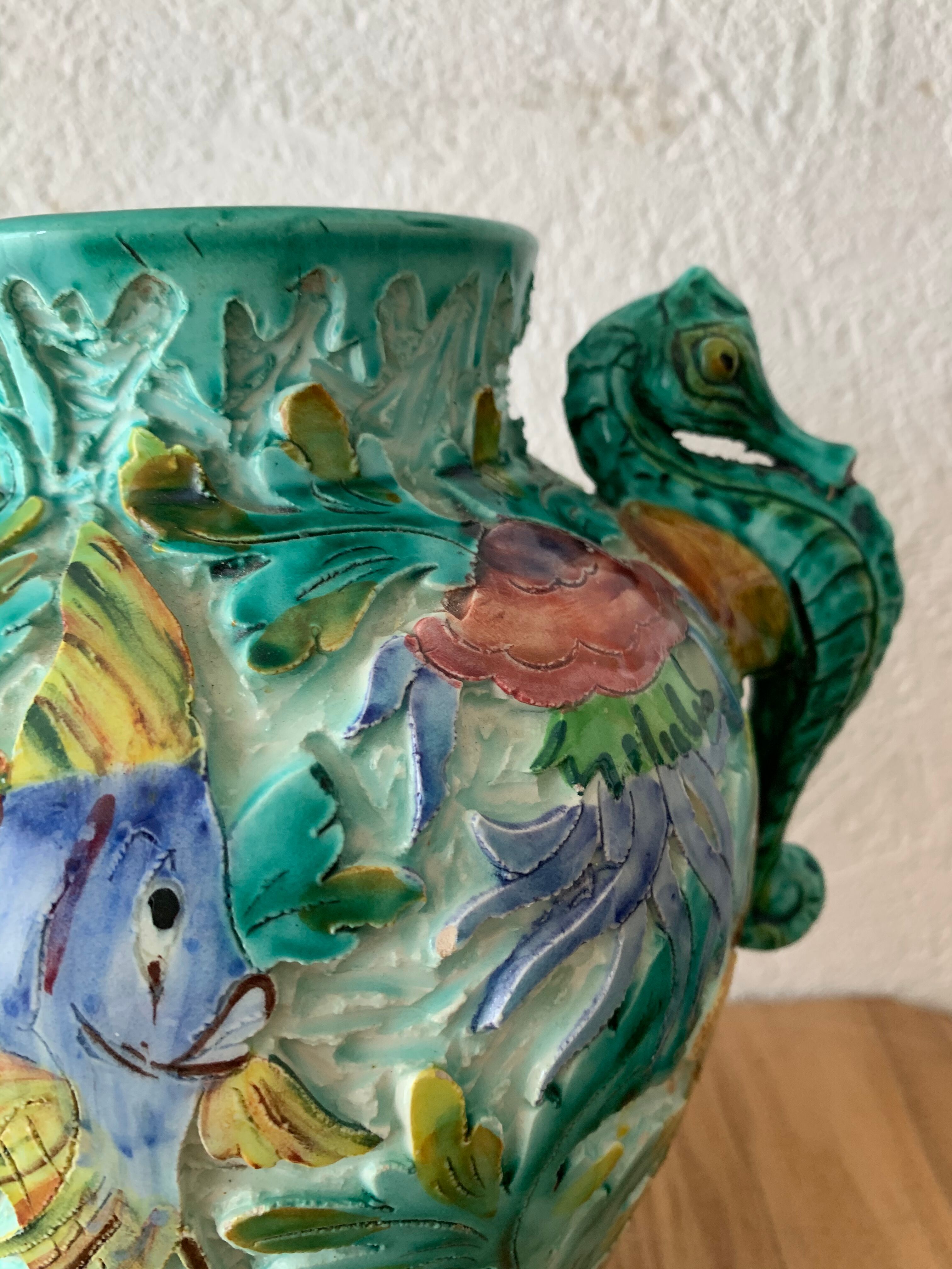 Spanish ceramic vase aquatic decoration