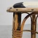 Bamboo bar stool with leatherette seat in cow print, 1950s