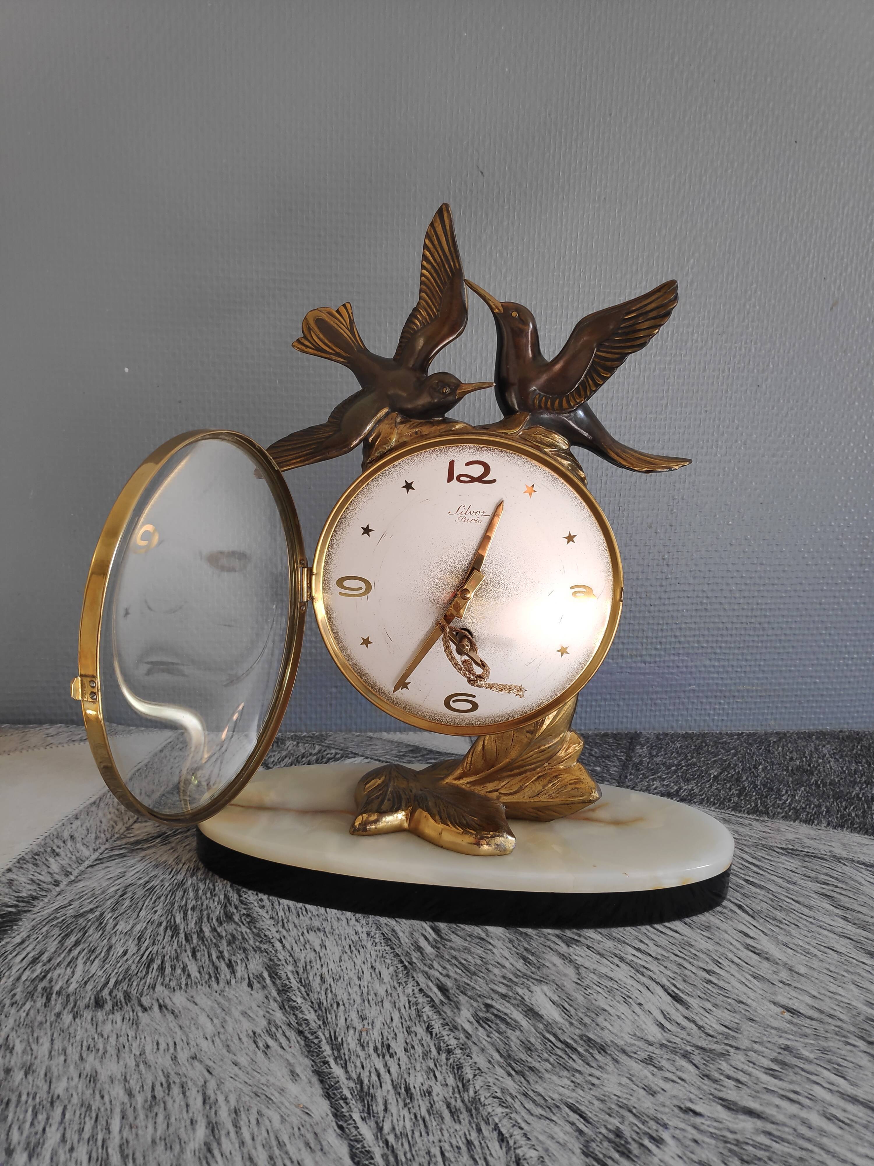 Silvoz Art Deco fireplace pendulum, veined marble base