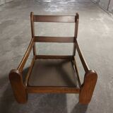 Armchairs in leather and vintage wood 70's