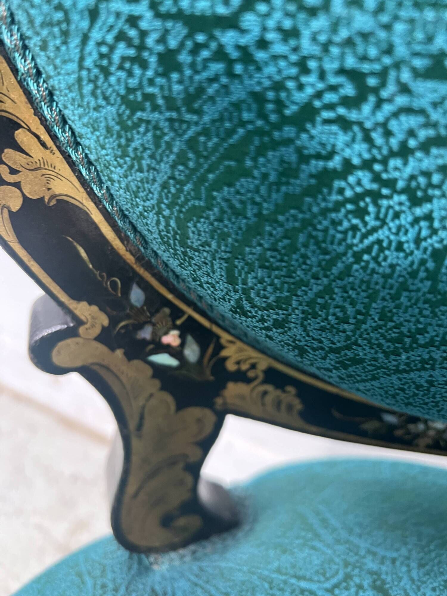 Pair of Napoleon III chairs in black lacquered wood, 19th century.