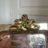 Vintage Silver-Plated Metal Art Deco Serving Tray with Gilded Knot Handle