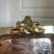 Vintage Silver-Plated Metal Art Deco Serving Tray with Gilded Knot Handle
