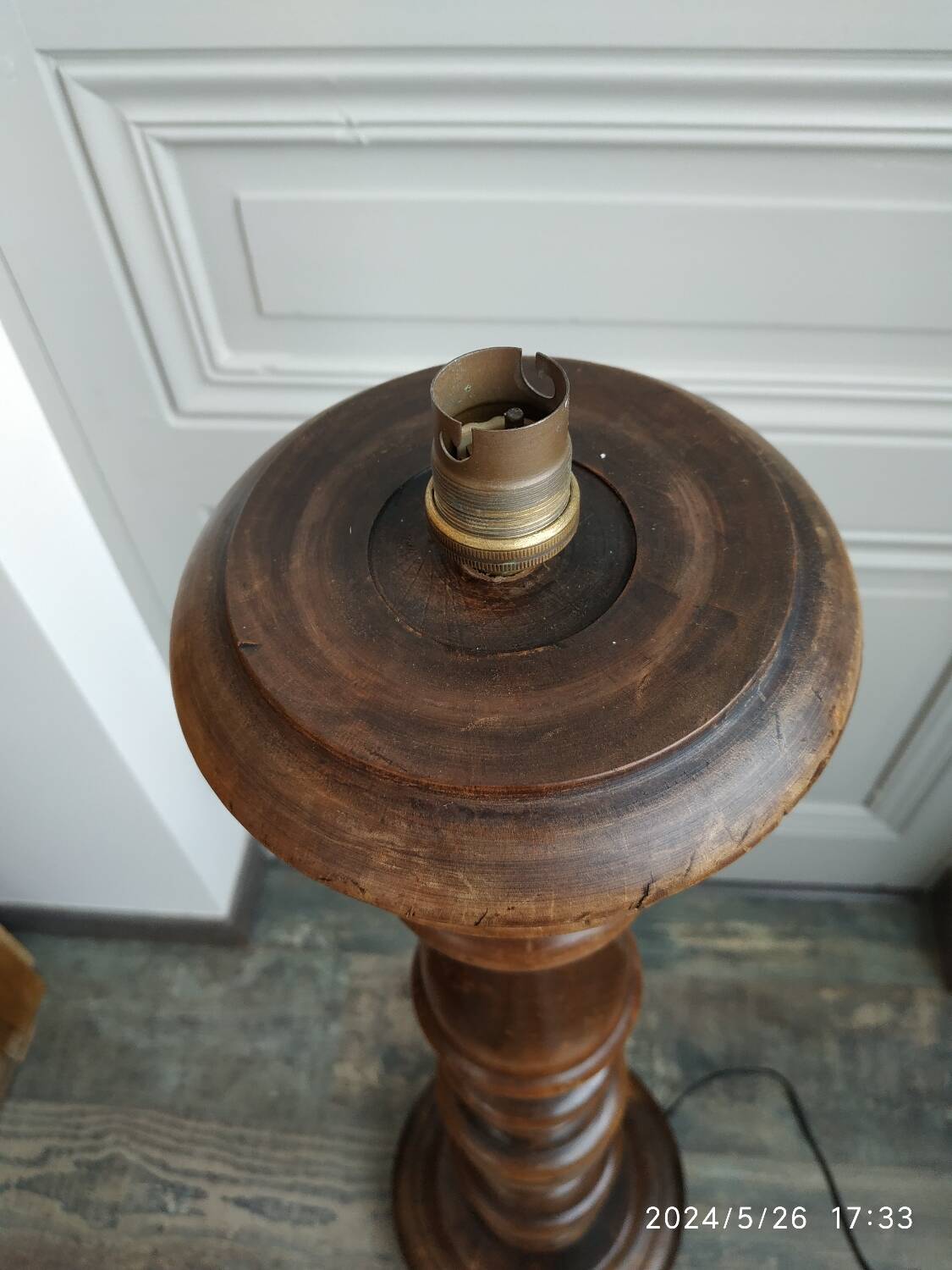 Turned wooden floor lamp