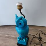 Lampe chouette en faïence craquelée turquoise