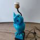 Turquoise cracked earthenware owl lamp