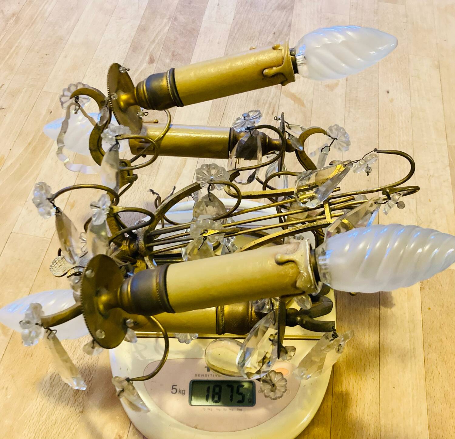 19th century Lyres wall lights in bronze, brass and glass pendants
