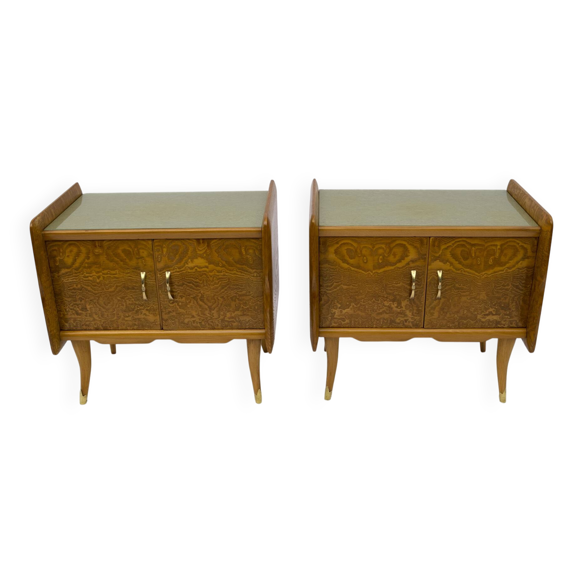 Pair of Art Deco Italian Bedside Tables White Ash Briar, 1920s