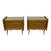 Paire de tables de chevet Art déco italiennes en frêne blanc et bruyère, années 1920