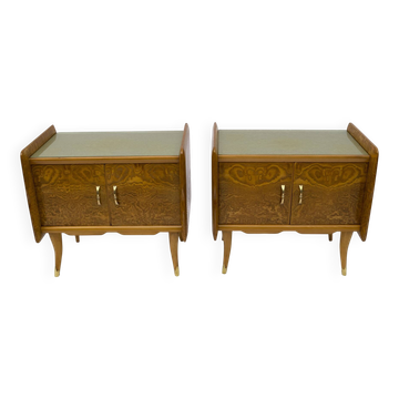 Pair of Art Deco Italian Bedside Tables White Ash Briar, 1920s